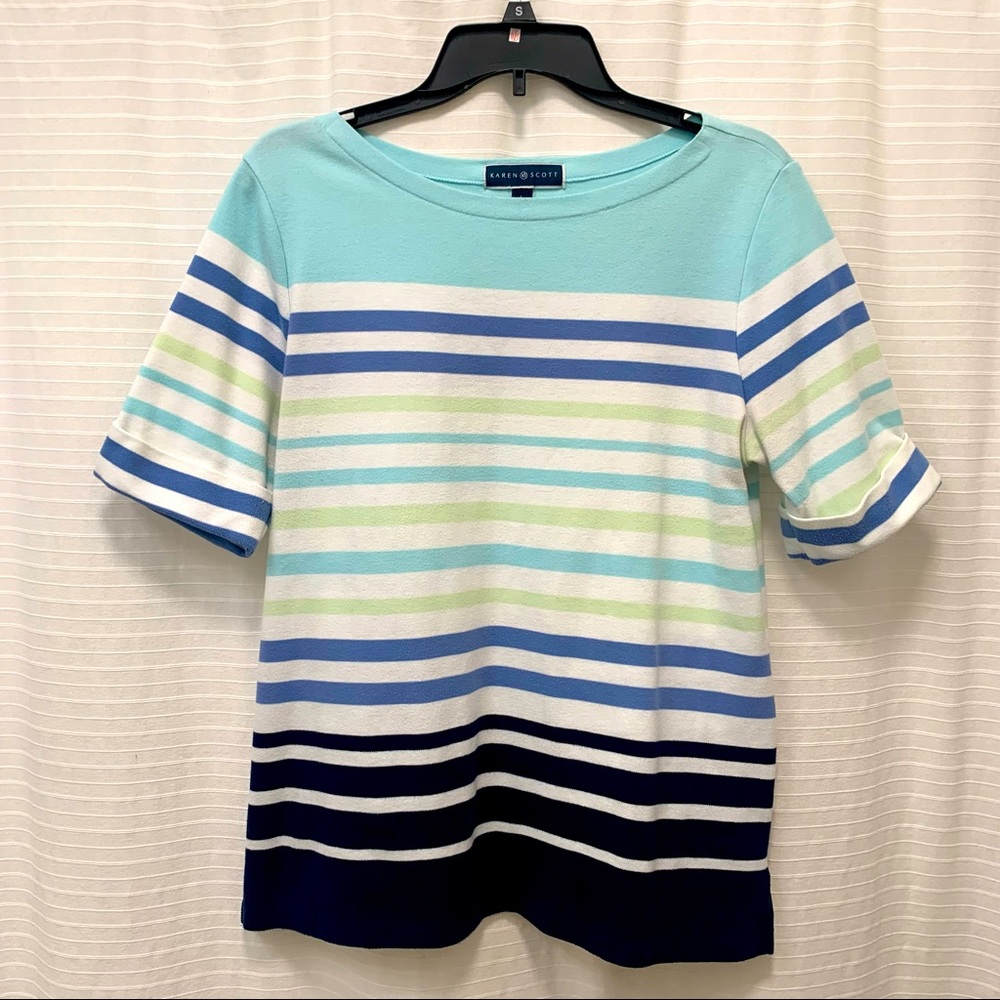 Blue striped Karen Scott top, size L